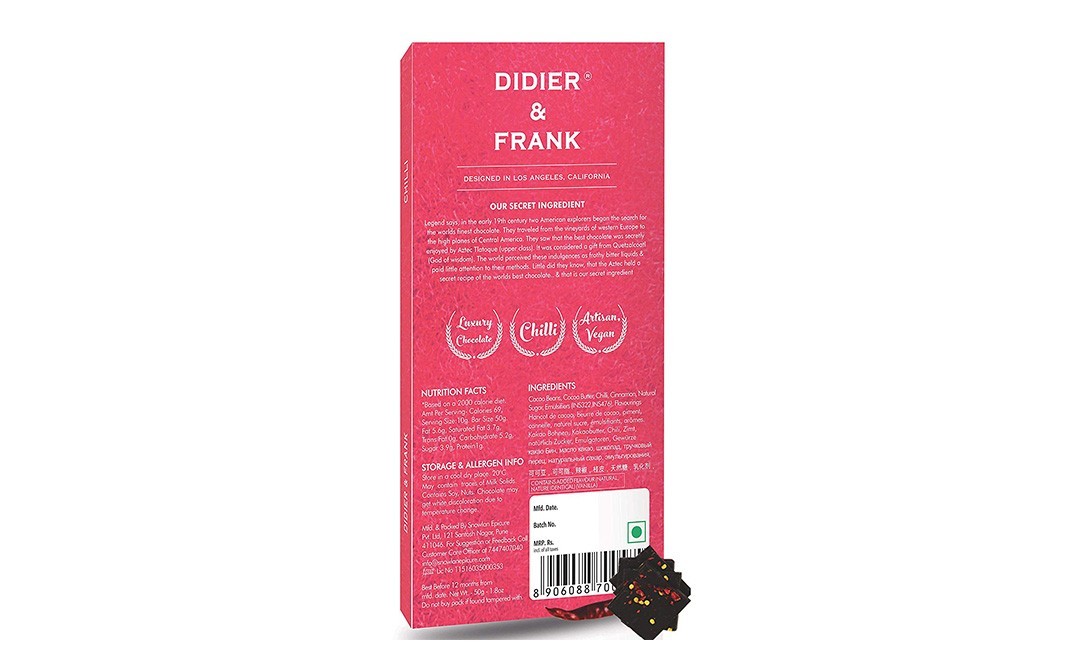Didier & Frank Spicy Cinnamon Dark Chiili Chocolate   Box  50 grams